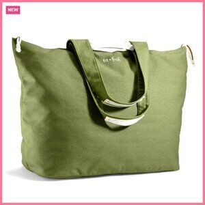 Large Canvas Travel Tote with Zipper and Pockets